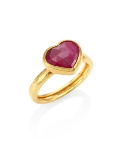 Shop Gurhan Amulet Hue Ruby & 22-24k Yellow Gold Heart Ring In Gold Ruby