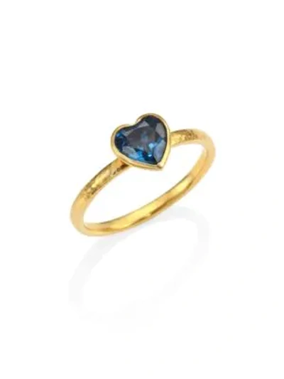Shop Gurhan Amulet Hue Blue Topaz & 22-24k Yellow Gold Heart Ring In Gold Blue Topaz