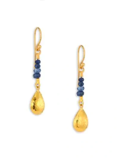 Shop Gurhan Delicate Rain Blue Sapphire & 24k Yellow Gold Drop Earrings In Gold Blue Sapphire