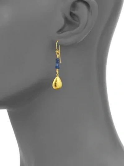 Shop Gurhan Delicate Rain Blue Sapphire & 24k Yellow Gold Drop Earrings In Gold Blue Sapphire