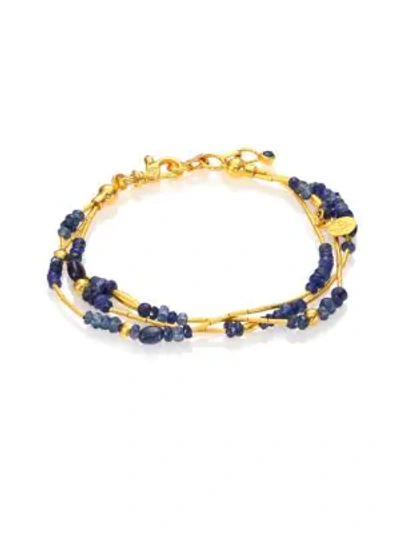 Shop Gurhan Women's Delicate Rain Blue Sapphire & 24k Yellow Gold Triple-strand Bracelet In Gold Blue Sapphire