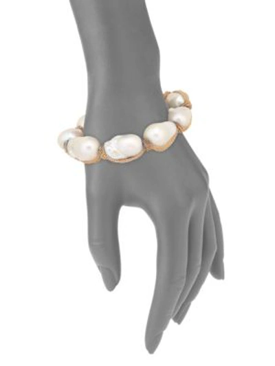 Shop Jordan Alexander 15mm White Baroque Freshwater Pearl & 18k Tri-tone Gold Bracelet In Gold White