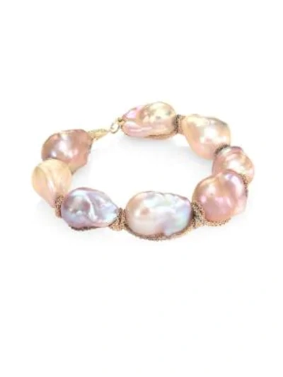 Shop Jordan Alexander 15mm Natural Baroque Freshwater Pearl & 18k Tri-tone Gold Bracelet In Pink Gold Multi