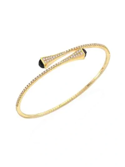 Shop Marli Women's Cleo Black Onyx, Diamond & 18k Yellow Gold Bypass Bracelet In Gold Onyx