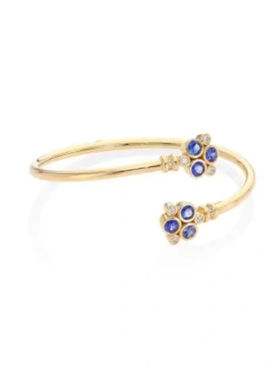 Shop Temple St Clair Trio Bellina Diamond, Blue Sapphire & 18k Yellow Gold Bangle Bracelet In Gold Blue Sapphire