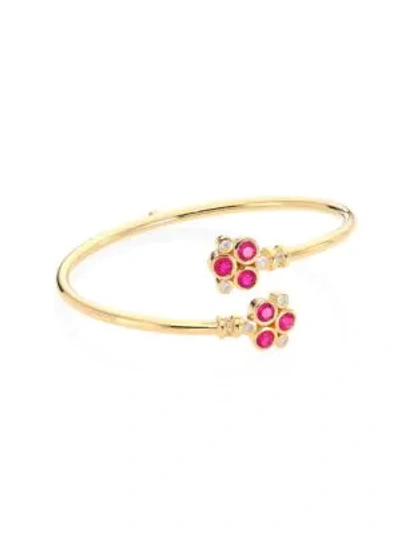 Shop Temple St Clair Trio Bellina Diamond, Ruby & 18k Yellow Gold Bangle Bracelet In Gold Ruby