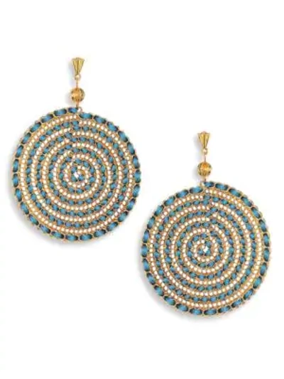 Shop Ettika Teal Swirl Chain Earrings In Gold Blue