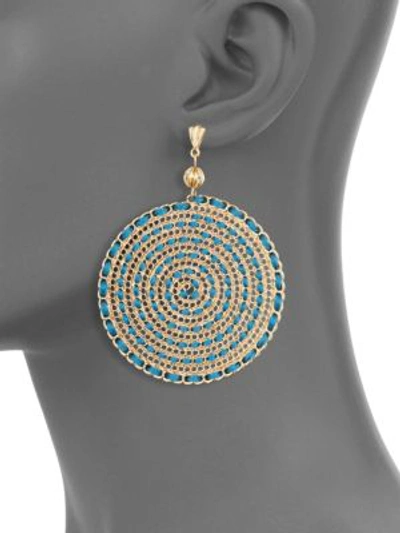 Shop Ettika Teal Swirl Chain Earrings In Gold Blue