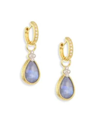 Shop Jude Frances Provence Diamond & Sapphire Rainbow Moonstone Doublet Pear Earring Charms In Gold Sapphire