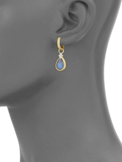 Shop Jude Frances Provence Diamond & Sapphire Rainbow Moonstone Doublet Pear Earring Charms In Gold Sapphire