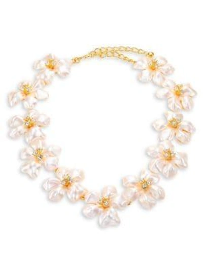 Shop Kenneth Jay Lane Women's Crystal & Faux-pearl Flower Necklace In Pearl Gold