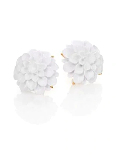 Shop Kenneth Jay Lane Flower Resin Clip-on Earrings In Gold White