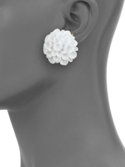 Shop Kenneth Jay Lane Flower Resin Clip-on Earrings In Gold White