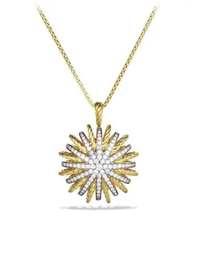 Shop David Yurman Starburst Large Pendant With Diamonds In Gold On Chain In Gold Diamond