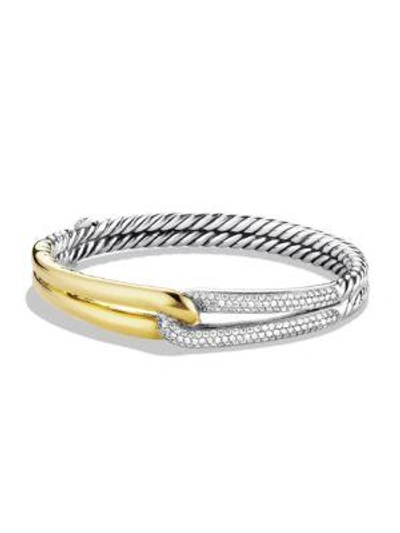 Shop David Yurman Labyrinth Single-loop Bracelet With Diamonds And Gold In Silver Gold