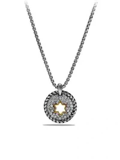 Shop David Yurman Cable Collectibles Star Of David Charm Necklace With Diamonds And 18k Gold In Silver Gold