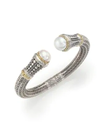 Shop Konstantino Classic 10mm White Mabe Pearl, 18k Yellow Gold & Sterling Silver Cuff Bracelet In Silver Gold