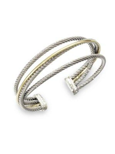 Shop David Yurman Women's Crossover Three-row Cuff Bracelet With 18k Yellow Gold/18mm In Silver Gold
