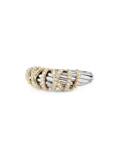 Shop David Yurman Women's Helena Ring With Diamonds And 18k Gold In Silver Gold