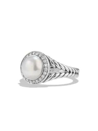 Shop David Yurman Women's Pearl Ring With Diamonds In Silver Pearl