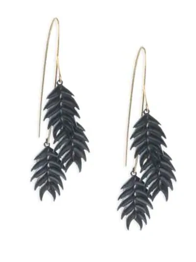 Shop Annette Ferdinandsen Organic Wild Oat Cluster Earrings In Black Yellow Gold