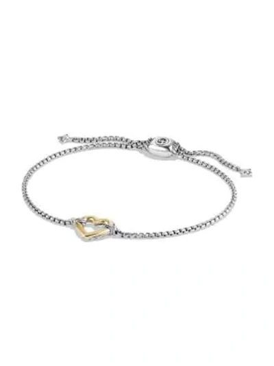 Shop David Yurman Women's Cable Collectibles Heart Station Bracelet With 18k Gold In Silver Gold