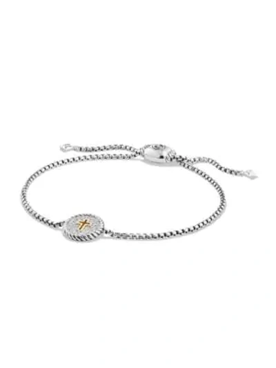 Shop David Yurman Cable Collectibles Cross Charm Bracelet With Diamonds And 18k Gold In Silver Gold