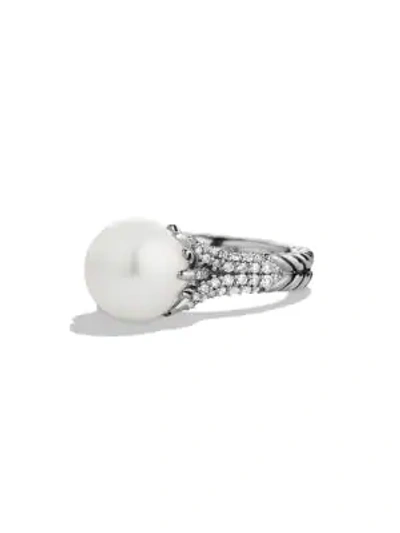Shop David Yurman Starburst Pearl Ring With Diamonds In Silver Pearl