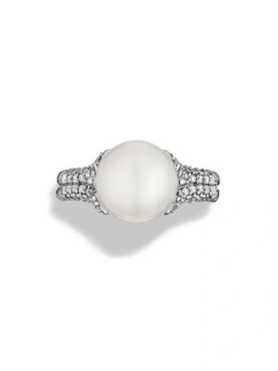 Shop David Yurman Starburst Pearl Ring With Diamonds In Silver Pearl