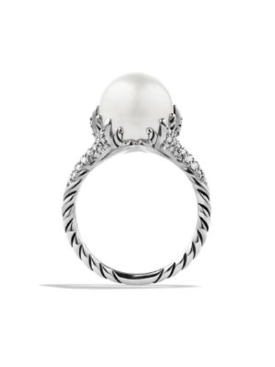 Shop David Yurman Starburst Pearl Ring With Diamonds In Silver Pearl