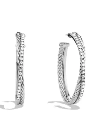 Shop David Yurman Women's Crossover Extra-large Hoop Earrings With Diamonds In Silver