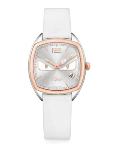 Shop Fendi Momento Leather Watch In Silver