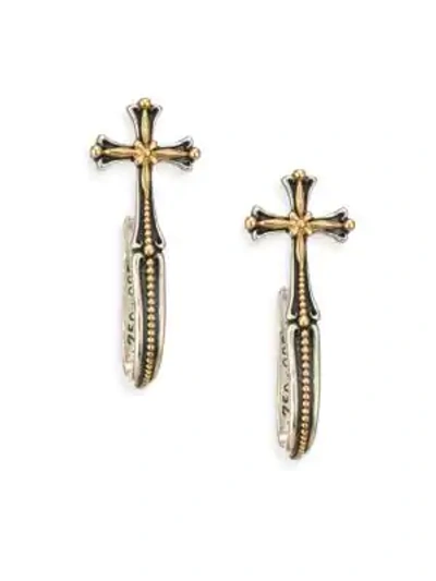 Shop Konstantino Engraved Cross Earrings In Silver Gold