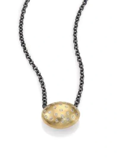 Shop Rene Escobar Diamond, 18k Yellow Gold & Sterling Silver Oval Pendant Necklace In Gold Silver