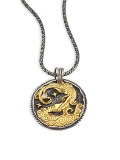 Shop Konstantino Zodiac 18k Gold, Sterling Silver & Diamond Aquarius Pendant In Silver Gold