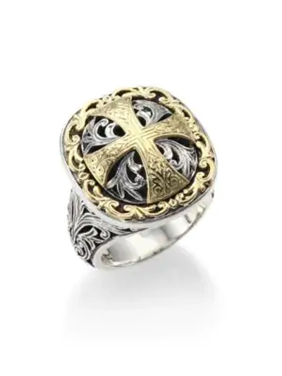 Shop Konstantino Classics Daphne 18k Yellow Gold & Sterling Silver Filigree Cross Ring In Silver Gold