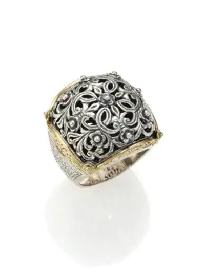Shop Konstantino Classics 18k Yellow Gold & Sterling Silver Floral Filigree Ring In Silver Gold