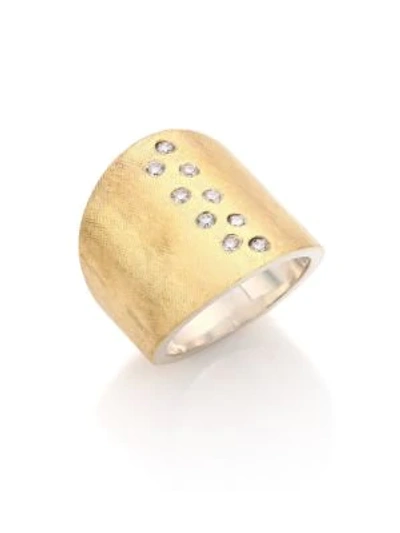 Shop Rene Escobar Diamond, 18k Yellow Gold & Sterling Silver Wide Band Ring In Gold Silver
