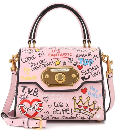 Shop Dolce & Gabbana Welcome Leather Shoulder Bag In Pink