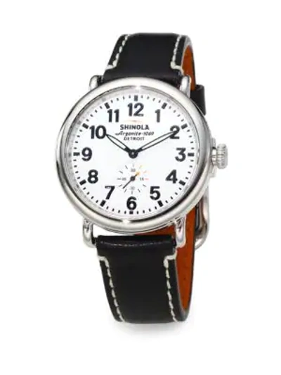 Shop Shinola Runwell Stainless Steel & Leather Strap Watch/black In Silver Black