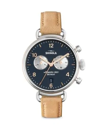 Shop Shinola Runwell Natural Aniline Latigo Leather Strap Watch In Cognac Navy