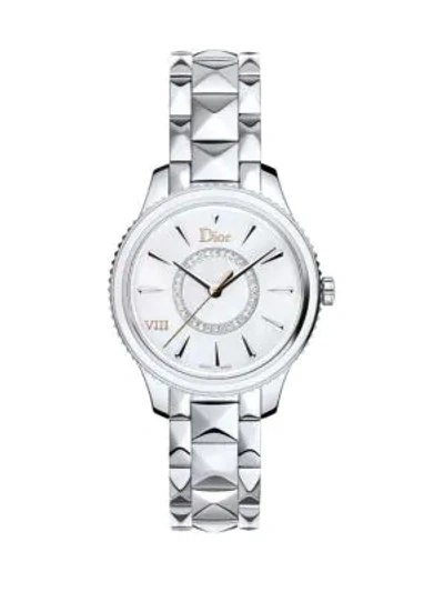 Shop Dior Viii Montaigne Diamond, Mother-of-pearl & Stainless Steel Bracelet Watch In Silver Pink
