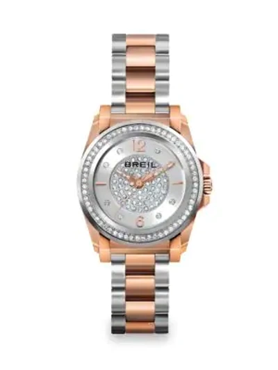 Shop Breil Manta Two-tone Stainless Steel & Crystal Bracelet Watch In Rose Gold Silver