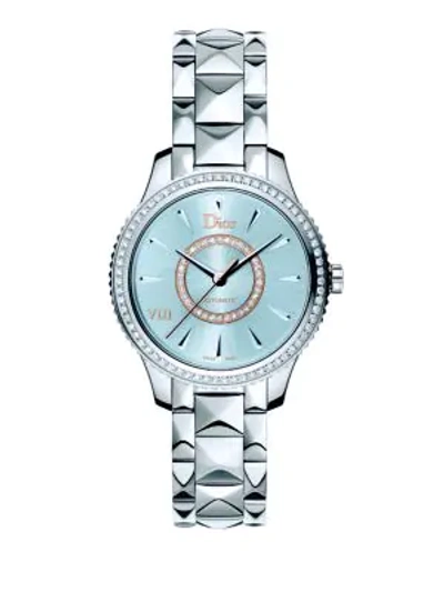 Shop Dior Viii Montaigne Diamond, Mother-of-pearl & Two-tone Stainless Steel Automatic Bracelet Watch In Silver Blue