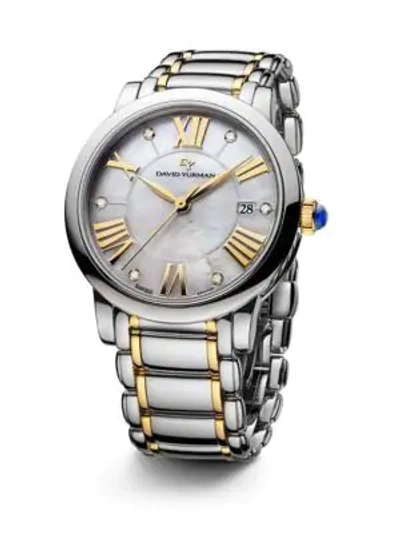 Shop David Yurman Classic 38mm Stainless Steel Quartz Watch With 18k Gold And Diamonds In Silver Gold