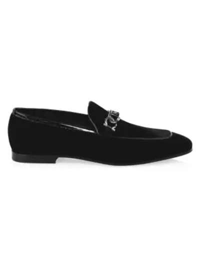 Shop Ferragamo Velvet Slip-on Gancini Loafers In Nero