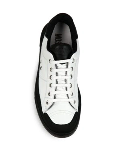 Shop Moschino Clean Logo Sole Leather Sneakers In White Black