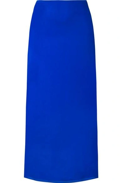 Shop The Row Stratski Washed Silk-charmeuse Midi Skirt In Bright Blue