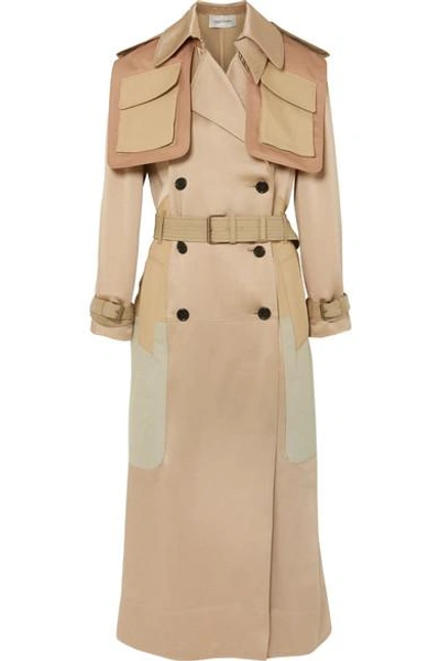 Shop Valentino Oversized Patchwork Hammered-satin Trench Coat In Beige