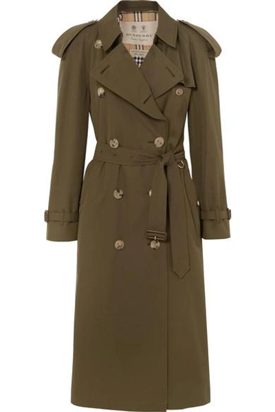 Shop Burberry The Westminster Long Cotton-gabardine Trench Coat In Army Green